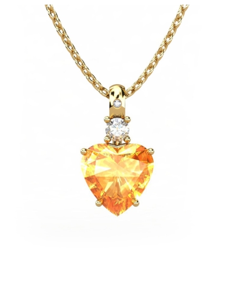 COLGANTE GAIA DE ORO GAIA CON DIAMANTE DE 0,01 CT Y TOPACIO CON CORAZON CITRINO 9X9MM