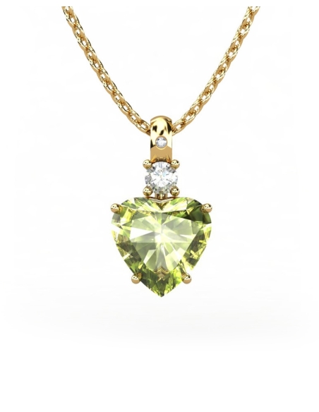 COLGANTE GAIA DE ORO GAIA CON DIAMANTE DE 0,01 CT Y TOPACIO CON CORAZON OLIVINA 9X9MM