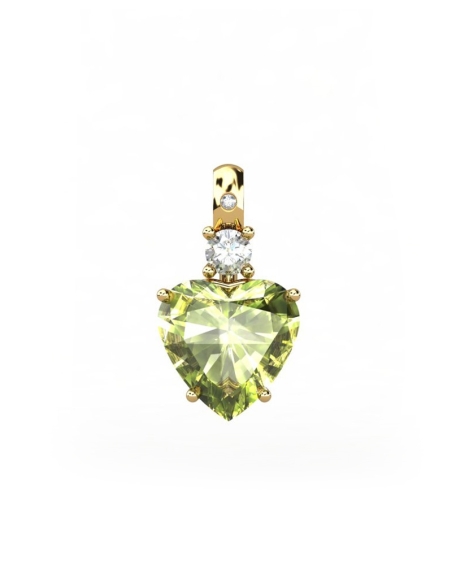 COLGANTE GAIA DE ORO GAIA CON DIAMANTE DE 0,01 CT Y TOPACIO CON CORAZON OLIVINA 9X9MM