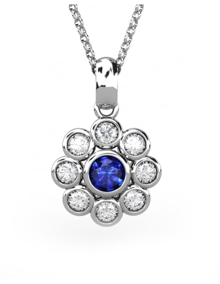 COLGANTE EPOQUE DE ORO DIAMANTE DE 0,25 CT Y ZAFIRO