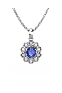COLGANTE SISSI DE ORO DIAMANTE 0,15 CT ZAFIRO OVAL 5X4