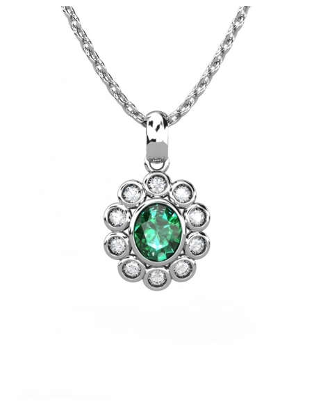 COLGANTE SISSI DE ORO DIAMANTE 0,15 CT ESMERALDA OVAL 5X4