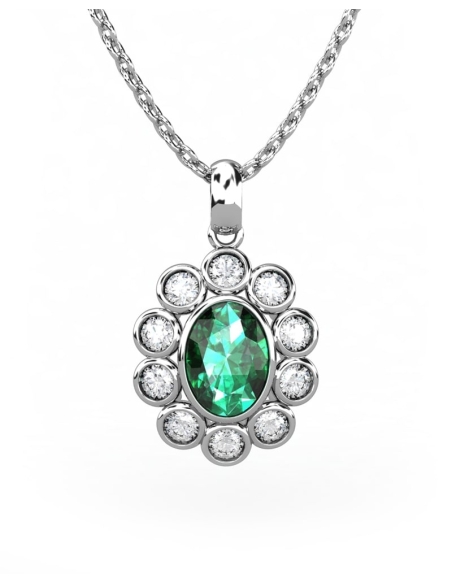 COLGANTE SISSI DE ORO DIAMANTE 0,31 CT ESMERALDA OVAL 7X5