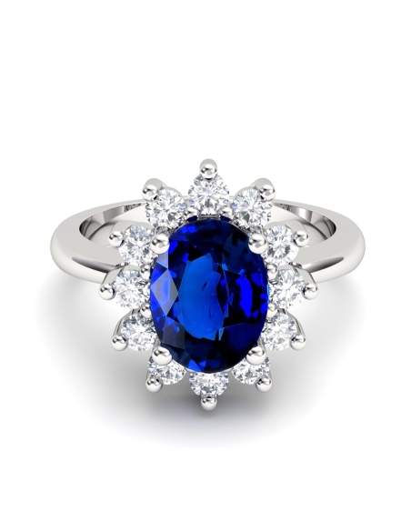 ANILLO DIANA DE ORO Y DIAMANTE 0,46CT ZAFIRO OVAL 8X6
