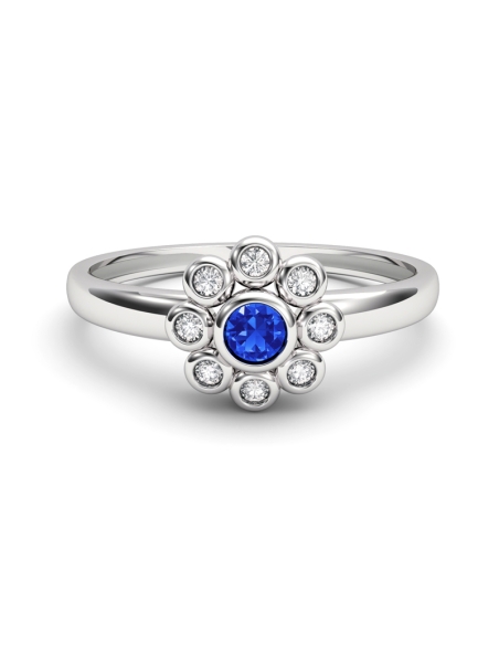 ANILLO EPOQUE DE ORO DIAMANTE DE 0,10 CT Y ZAFIRO