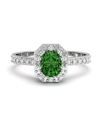 ANILLO ORO BTES 0,15 CT Y ESMERALDA OVAL 5X4