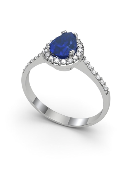 ANILLO VENDOME ORO DIAMANTES 0.21 CT ZAFIRO PERA 7X5