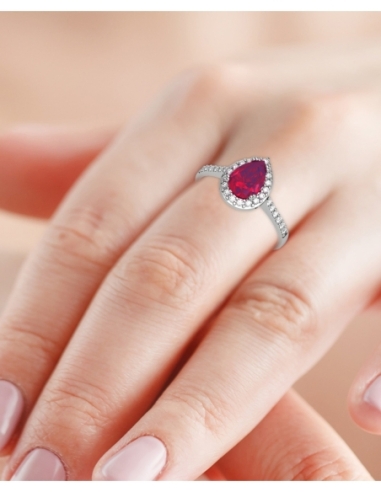 ANILLO VENDOME ORO DIAMANTES 0.21 CT RUBI PERA 7X5