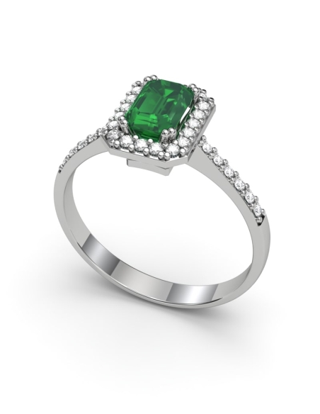ANILLO VENDOME ORO DIAMANTES 0,23 CT Y ESMERALDA OCTOG 6X4