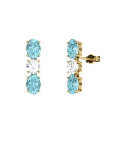 PENDIENTES FALLS ORO TOPACIO AZUL Y TOPACIO BLANCO