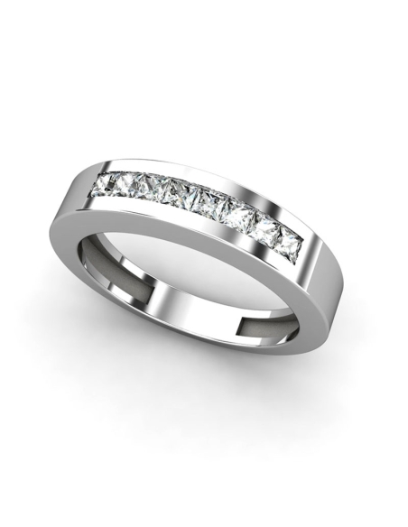 ANILLO MEDIA ALIANZA FLORENCIA DE ORO Y DIAMANTES TALLA PRINCESA ENGASTADOS EN CARRIL DE 0,50 CT