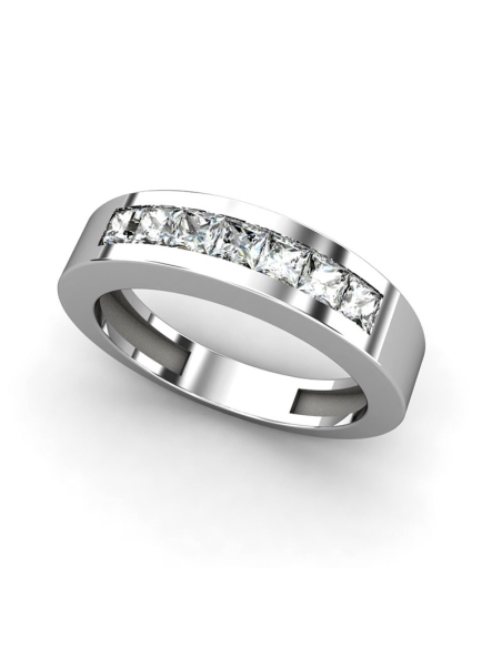 ANILLO MEDIA ALIANZA FLORENCIA DE ORO Y DIAMANTES TALLA PRINCESA ENGASTADOS EN CARRIL DE 0,75 CT